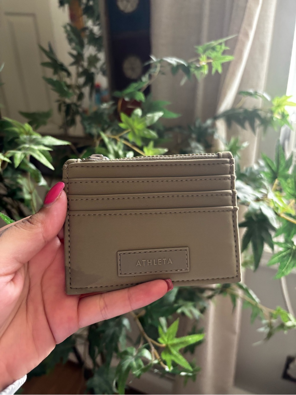 Athleta Taupe Slim Card Wallet with Zip Pocket